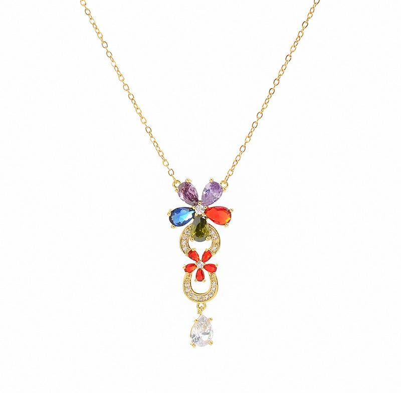 

Chains High Quality Charm Colorful Zircon Petal Necklace For Women 2021 Fashion Ornament Jewelry