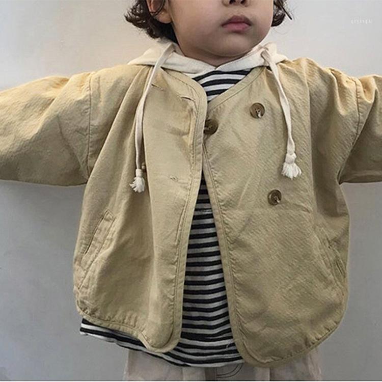 

Jackets 2021 Children's Autumn Jacket Tide Boys And Girls Japanese Korean Loose Washed Retro Cardigan, Blue;gray