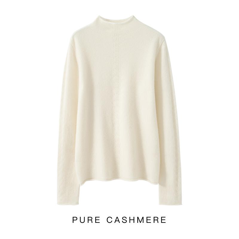 

Women's Sweaters Hollow Half-neck 100% Pure Cashmere Sweater Knitted Bottoming Shirt Loose Wool In Autumkeep Warmn And Winter, White;black