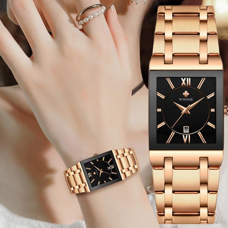 

Wristwatches WWOOR 2021 Top Ladies Watches For Women Fashion Square Quartz Wrist Watch Rose Gold Geneva Design Gifts, Purple