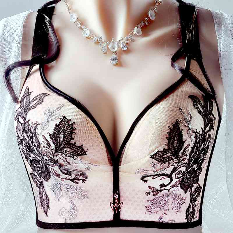 Large size underwear, no steel ring, women&#039;s breathable sand cup, upper bra, six rows and four buttons-image-702929915