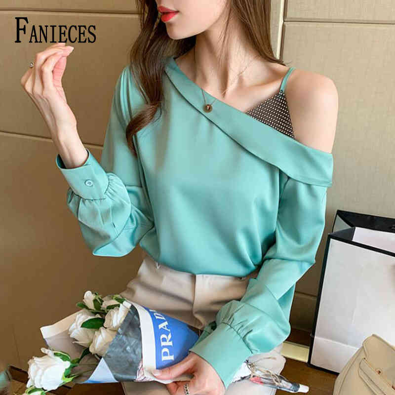 

Slash neck office lady blouses shirts Long sleeve spring autumn female white tops Sexy party club slim blusas women blouse 210520, Gt637c-6929b