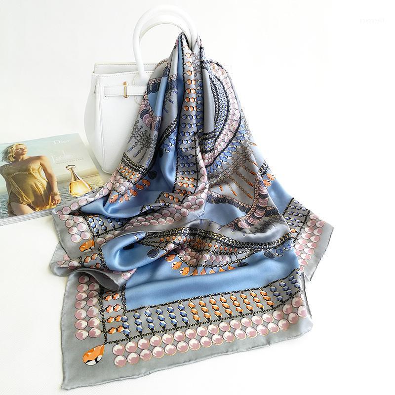

Scarves 100% Silk Scarf Women Beaded Printed Design Classic Square 110*110cm Handmade Hemming Elegant Neckerchief Fashion