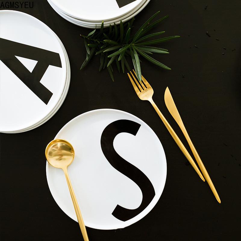 

Dishes & Plates European Simple Creative Round White Letter Ceramic Plate Western Steak Cake Dessert El Restaurant Dinner