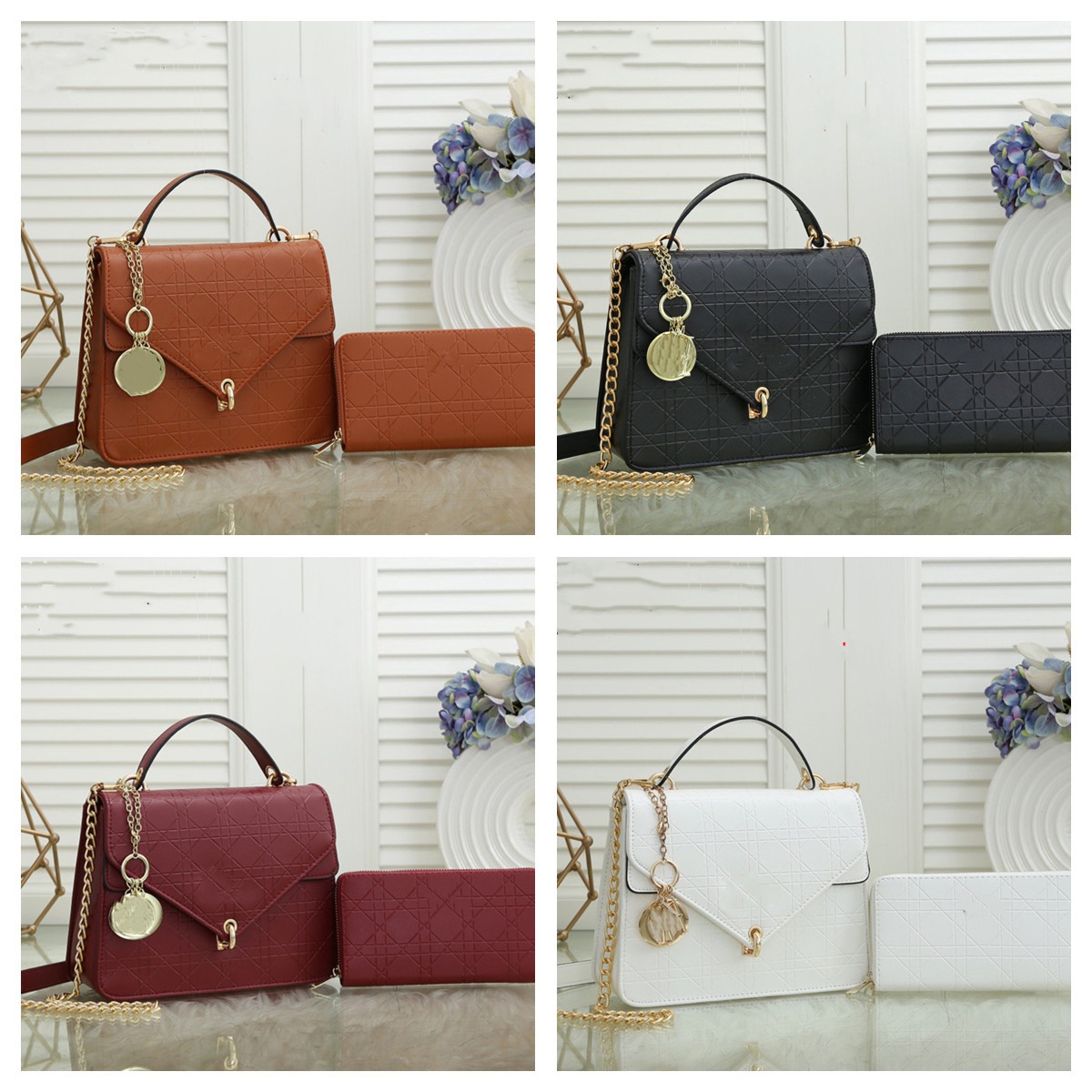 

Designer handbags Diamond Lattice Ladies Leather bags Shoulder Classic Square Crossbody Wallets purse Gold Chain embossed composite, No bags