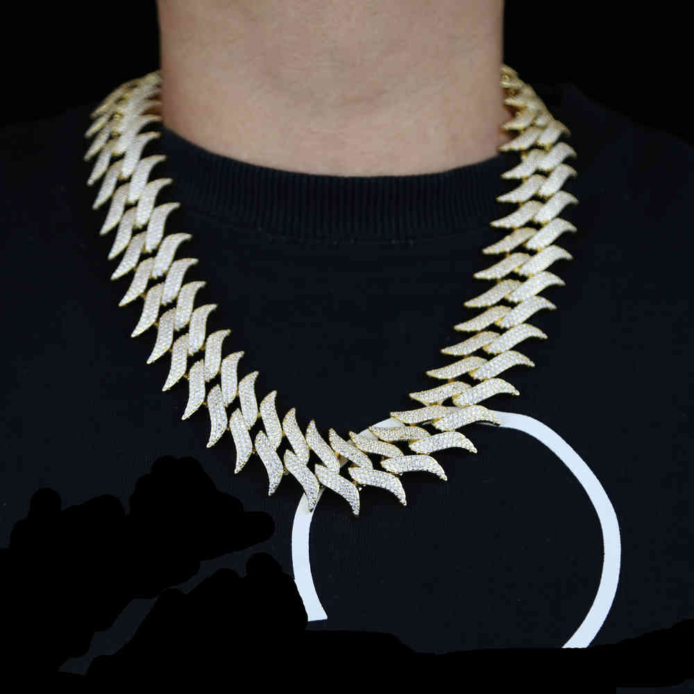 

New Iced Out 30mm Width Miami Box Clasp Cuban Chain Necklace Big Heavy Spike Shape 5a Cubic Zircon Bling Hip Hop Men Jewelry X0509
