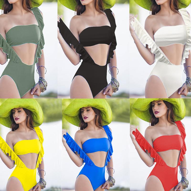 

Women's Swimwear Bikinis Women 2021 Swimsuit With Ruffle Bandeau Bikini Micro Thong Bathing Suit Push Up Monokini Black Yellow, White;black
