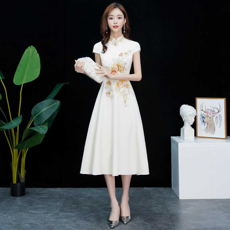 

summer mid-length young Chinese style dress Office Lady Sleeveless Knee-Length V-Neck Regular 210603, 02