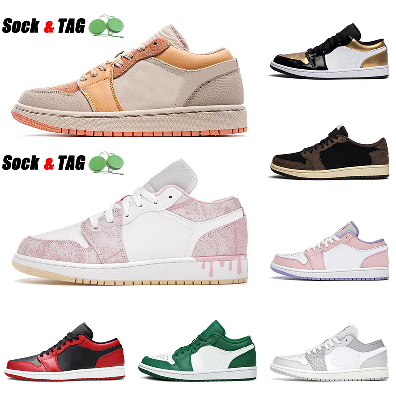 

Wholesale Top Fashion Retro Basketball Shoes 1 1s Low Mens Womens Atomic Orange Paint Drip Court Purple Game Royal Jumpman Trainers Sneakers, C23 laser orange 36-45