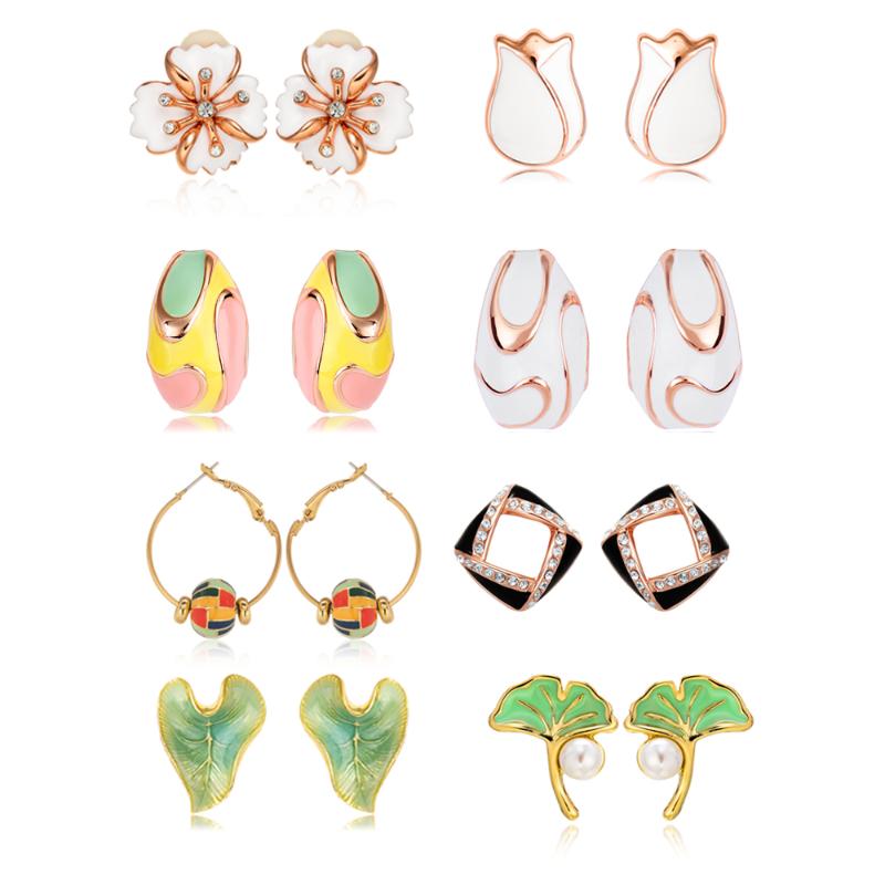 

Stud Viennois Colorful Enamel Earrings For Women Rhinestone Geometric Flower Leaf Statement Wedding Jewelry Gifts