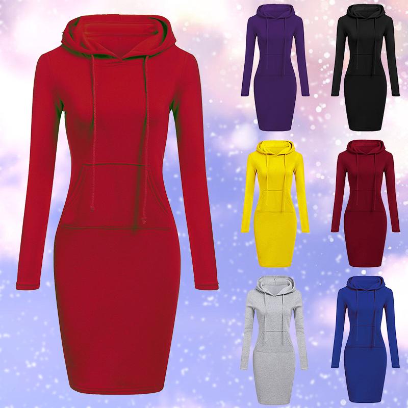 Robes décontractées 2022 automne hiver chaud sweat à manches longues robe femme vêtements à capuche col poche Simple dame