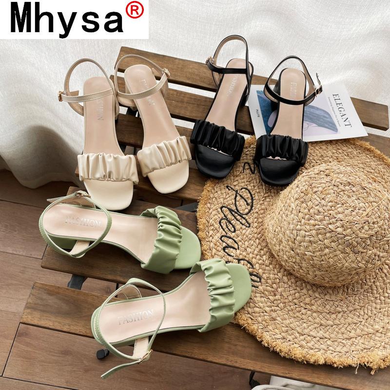 

Sandals Pleated Women High Heels Pumps Chunky Heel Banquet Shoes Waterproof Platform Toe Green For, Black