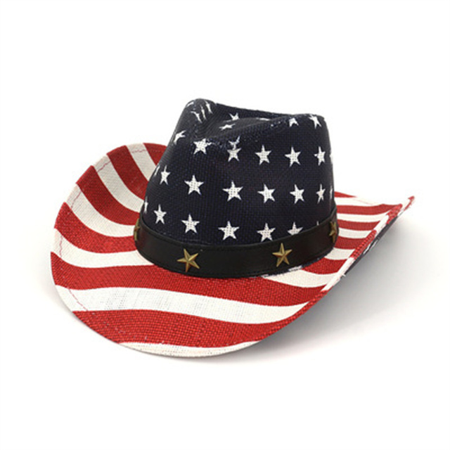 

panama women hats straw big brim print American flag vintage men caps outdoor casual western cowboy summer sun protection hats