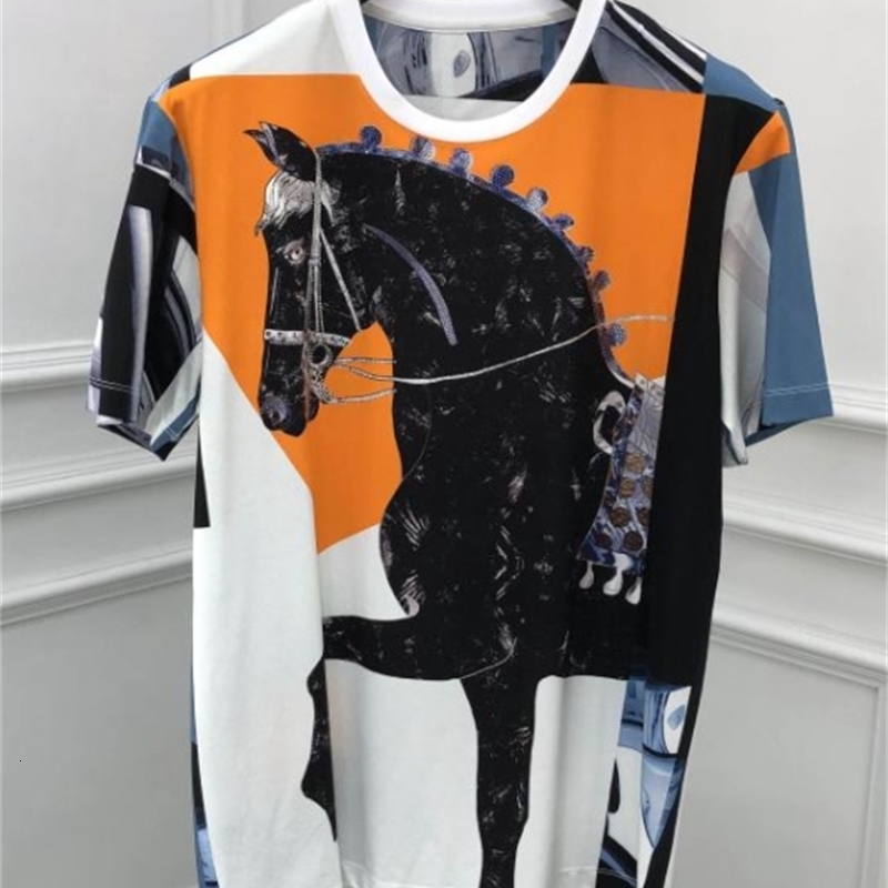 

2021 21ss Spring Brand Royal Horse Print Designer t Shirts Tees Tops for Men Luxury Punk Gothic Famous Casual Cotton, As the pic show