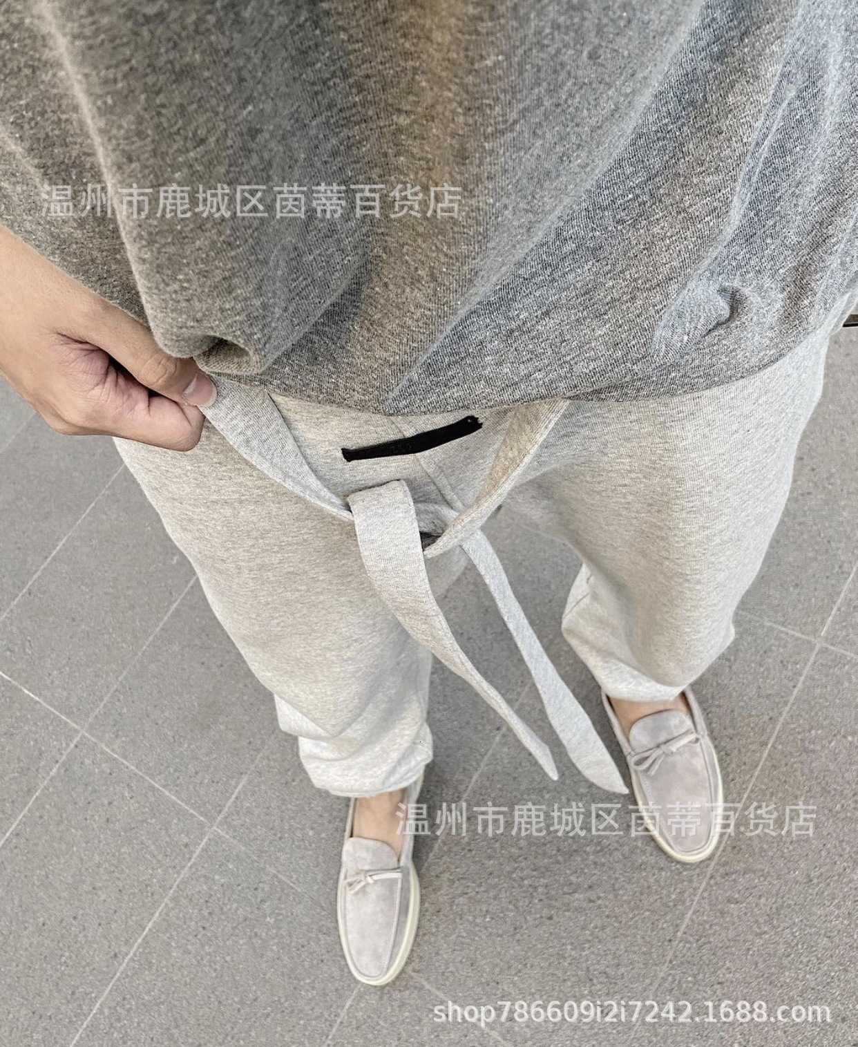 

name Fog co Ze velvet ribbon casual pants medium waist gray solid color youth men's pants PXG0, Black