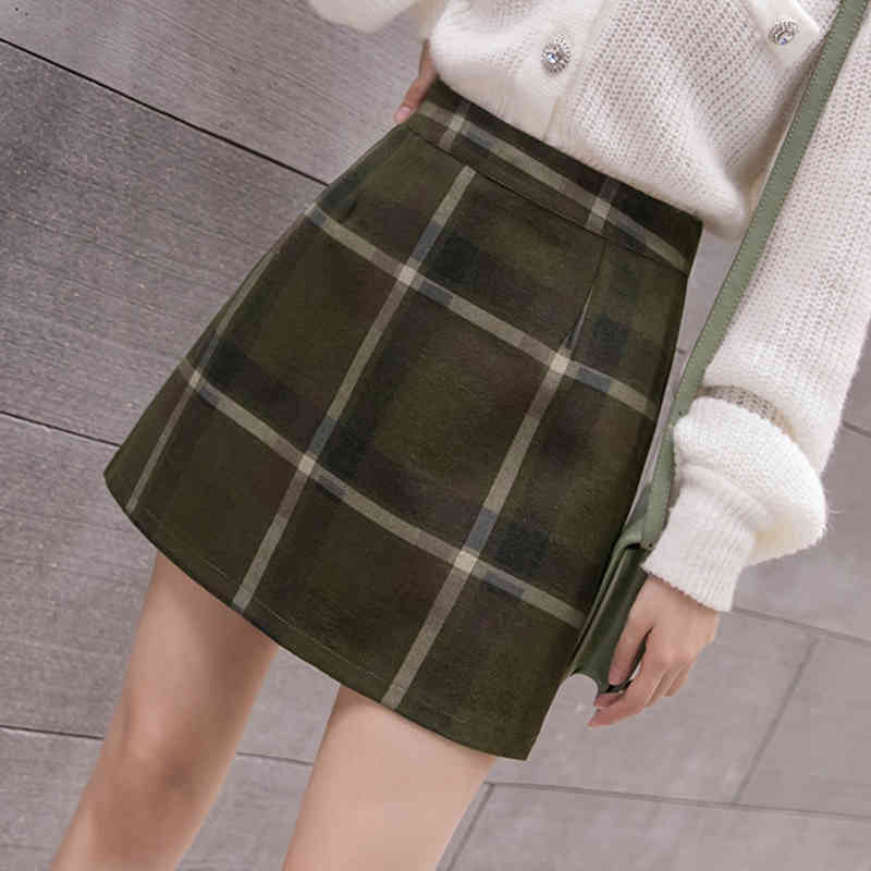 

Lucyever Skirts Women Retro Plaid A-line Ulzzang High Waist Students Autumn Arrival Fashion Stylish Fit Mini Skirt Womens 210521, Green