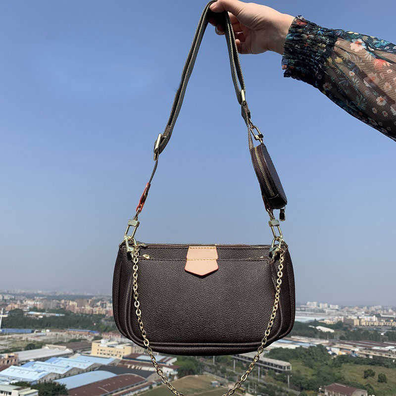 

CLASSIC FLOWER M44823 3 pcs bags fashion Women favorite multi pochette accessories handbag messenger bag flower shoulder crossbody ladies purses, Brown flower-light pink shoulder strap