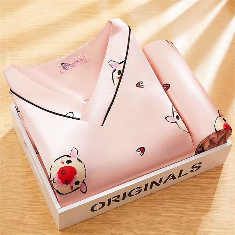 

Summer Silk Ice Pajamas Women's Exclusively for Malaysia's Live Source Short-sleeved Pullover V-neck 211109