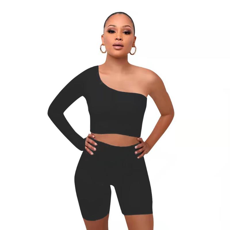 

Women's Tracksuits Solid Asymmetrical Two Piece Sets Women Tracksuit Crop Tops+Elastic Bike Shorts Sporty Matching Suits Casual Female Outfi, Gray
