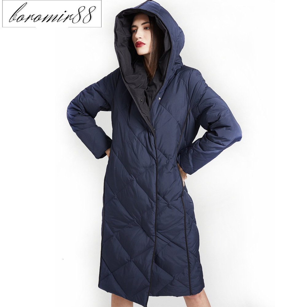 

2021 women' down jacket long fashion contrast diamond lattice bonded hooded, Black