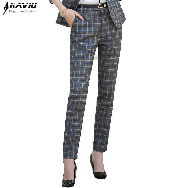 

Women Plaid Pants Spring Fashion Foraml Slim Ankle-Length Bottom Office Ladies Temperament Work Clothese 210604, Gray blaid