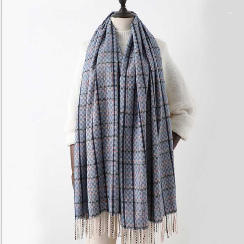 

Scarves Yishine 2021 Est Winter Cashmere Plaid Shawl For Women Men Scarf, Blue;gray
