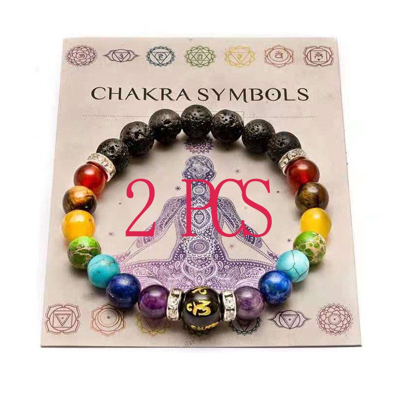 

Charm Bracelets 2Pcs 7 Chakra For Women Men Natural Crystal Stone Lava Rock Healing Anxiety Feng Shui Jewelry Gift