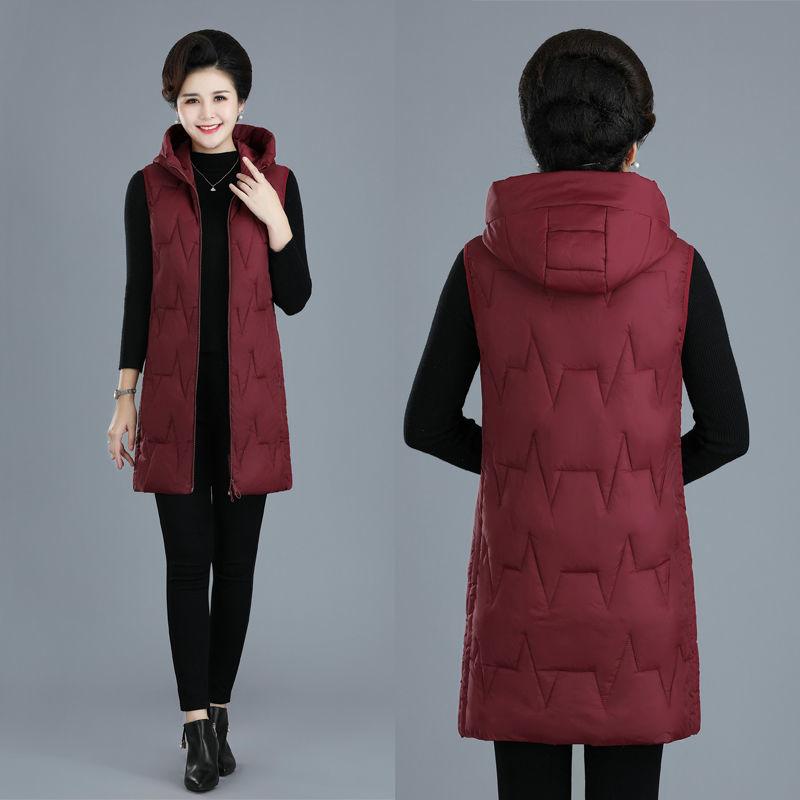 

Women's Vests Autumn Winter Sleeveless Hooded Coat Middle-aged Mothers Slim Down Cotton Vest Jacket Plus Size 6XL Female Warm Waistcoat Tops, Black;white
