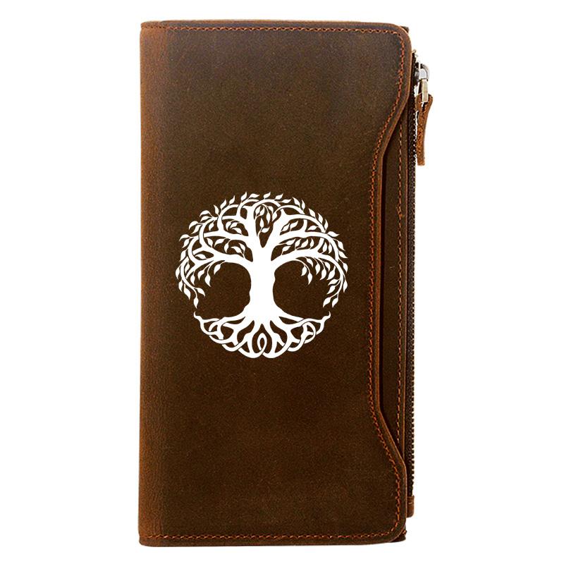 

Wallets Classic Fashion Tree Of Life Symbol Holder Package Genuine Leather Zipper Wallet Men Long Clutch Purse, Red;black