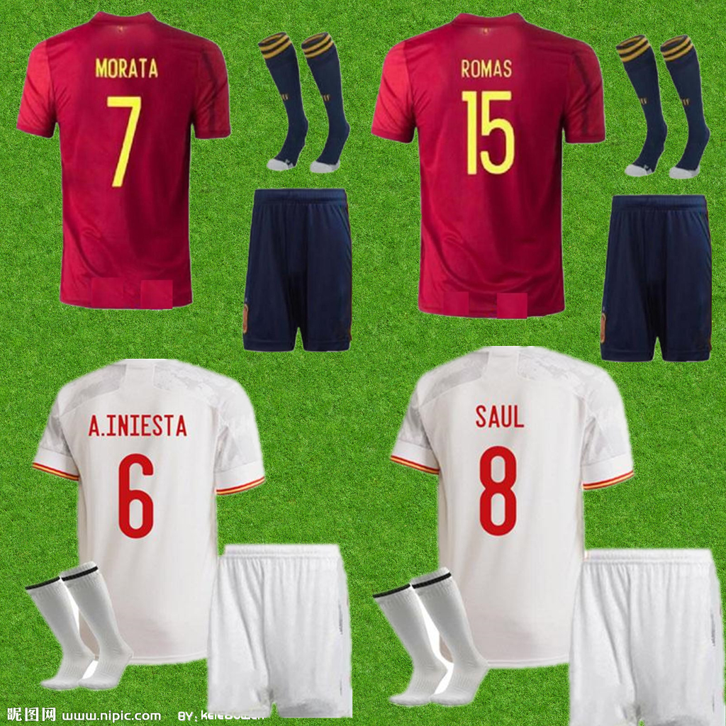 

men+kids kits Spain Home Red Soccer Jersey 20/21 Away PACO ALCACER A.INIESTA SERGIO Shirt RAMOS ASENSIO ISCO SAUL Football Uniform, White