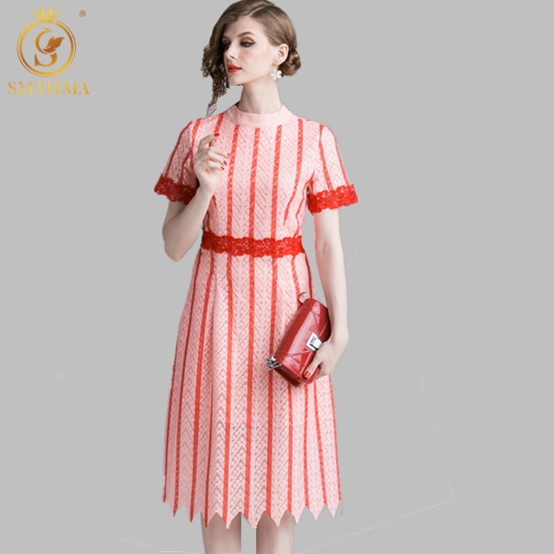 

Women Summer Lace Hollow Out Patchwork Print Casual Dresses Elegant Fashion Party Dress Vestido 210520, Photo color