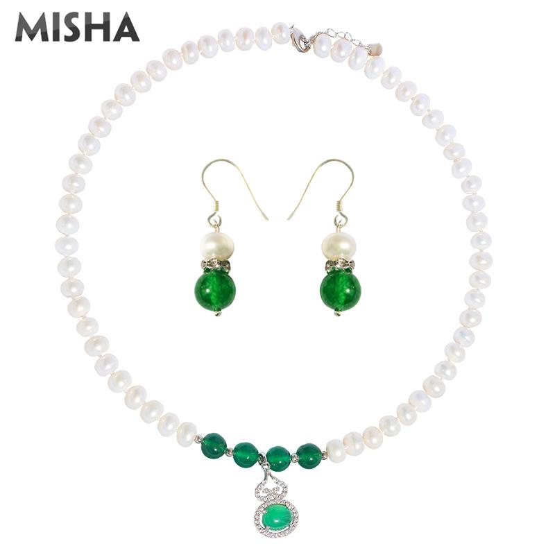 

Earrings & Necklace MISHA Jewelry Sets For Women Natural Pearl Ladies Wedding Birthday Party, Silver