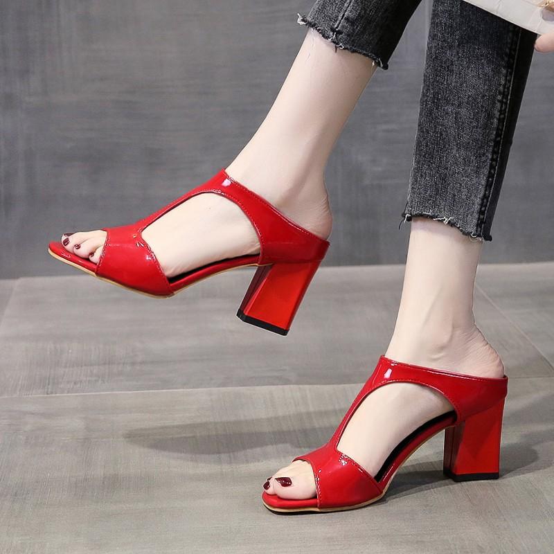 

Slippers 2021Red Sexy Pu Leather Slip On Fashion Peep Toe Hollow Out Women Slides Summer Zapatillas Casa Mujer Sapatos Femininos, Red