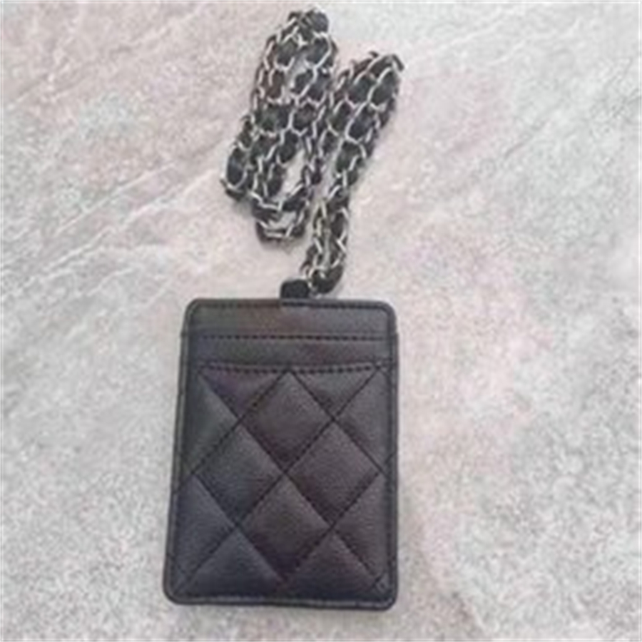 

Fashion Card Holder With Chain Caviar gold Lychee Silver Men Women's Black PU Mini Wallets Coin purse pocket Interior Slot Pocket