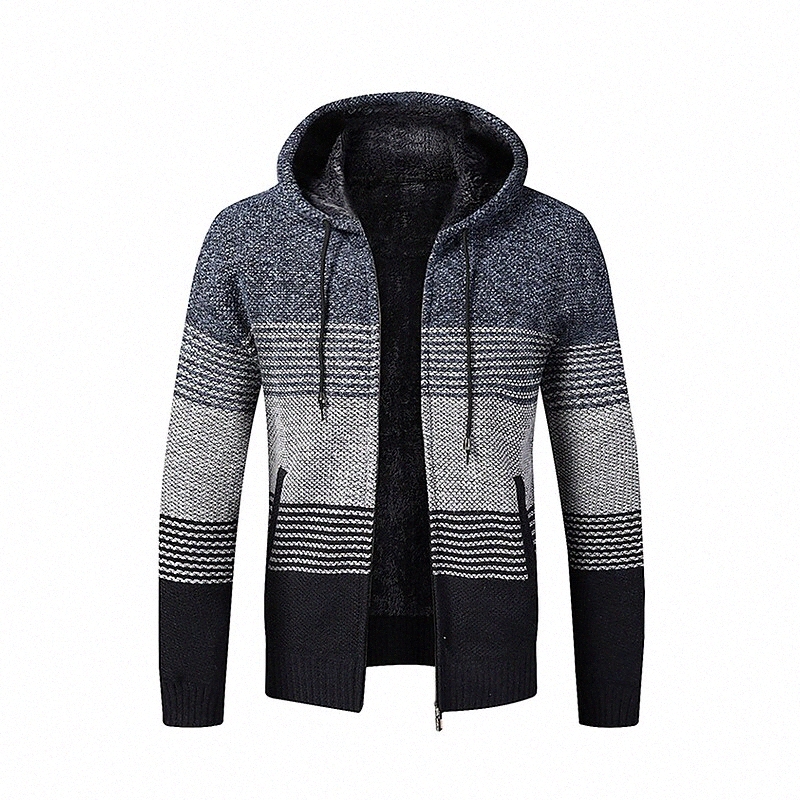 Men's Cardigan Knitted Hooded Striped Stylish Casual Long Sleeve Sweater Cardigans Hooded Winter Light gray Dark Gray Red W86L#