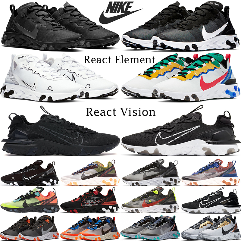 

Nike React Vision Element 55 87 Triple Black White running shoes Undercover Desert Sand Anthracite Vast Grey Blue Chill Men Women Sneakers Trainers Sport, 3.0 triple black
