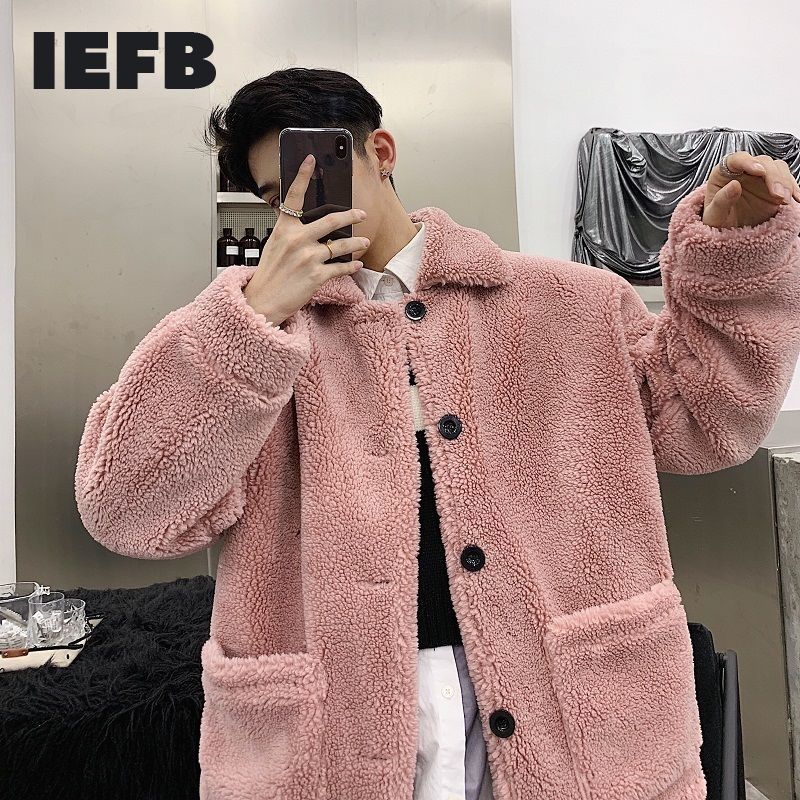 

IEFB high qualtiy comfortable fur coat thickened Lapel men's single breasted double pockets oversized fur clothes couple 210524, Camel