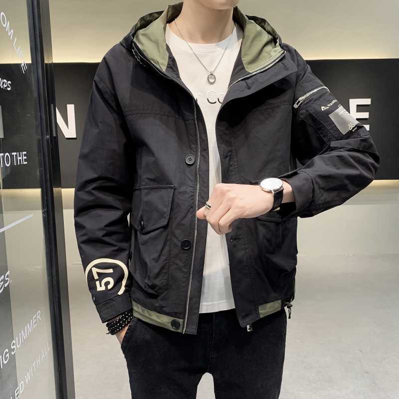 

Fashion Mens Hooded Bomber Jacket Casual Windbreaker Hip Hop Harajuku Streetwear Jacket Coat Outwear Male Clothing M-4XL 210527, Khaki