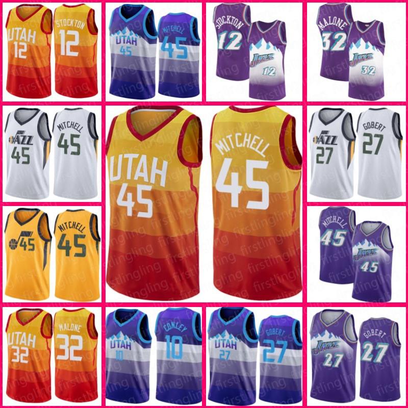 

Donovan 45 Mitchell Utah jazz jersey John 12 Stockton Karl 32 Malone Rudy 27 Gobert Mike Joe Conley Ingles Ricky 3 Rubio Basketball, Color1