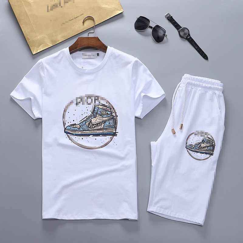

Mens Fashion Tracksuits Summer T Shirts + Shorts Clothing Sets with Letters Casual Streetwear Trend Suits Men Breathable Tees Pants 12 Colors, Gray