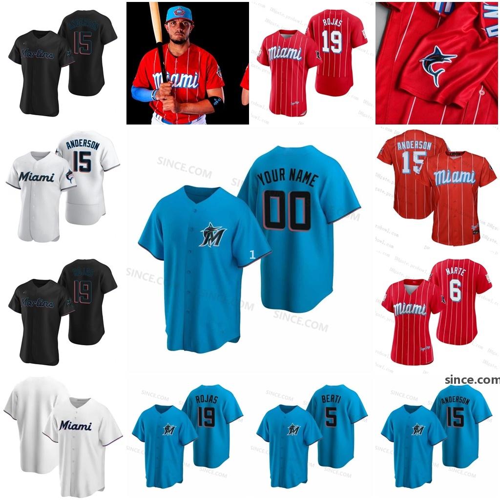 

Marlins 2021 City Connect Miami 15 Brian Anderson Miguel Rojas Jersey Jonathan Villar Lewis Brinson Caleb Smith Jorge Alfaro Starling Marte, Blue;black
