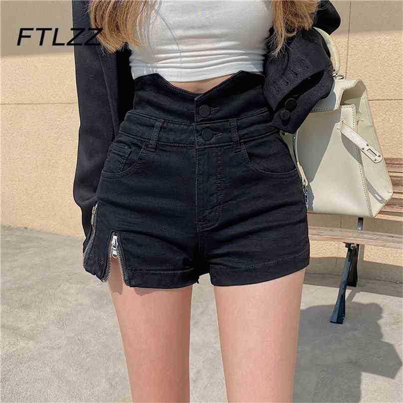

Women Sexy Black Denim Shorts Summer High Waist Zipper Skinny Korean Streetwear Short Pants 210525