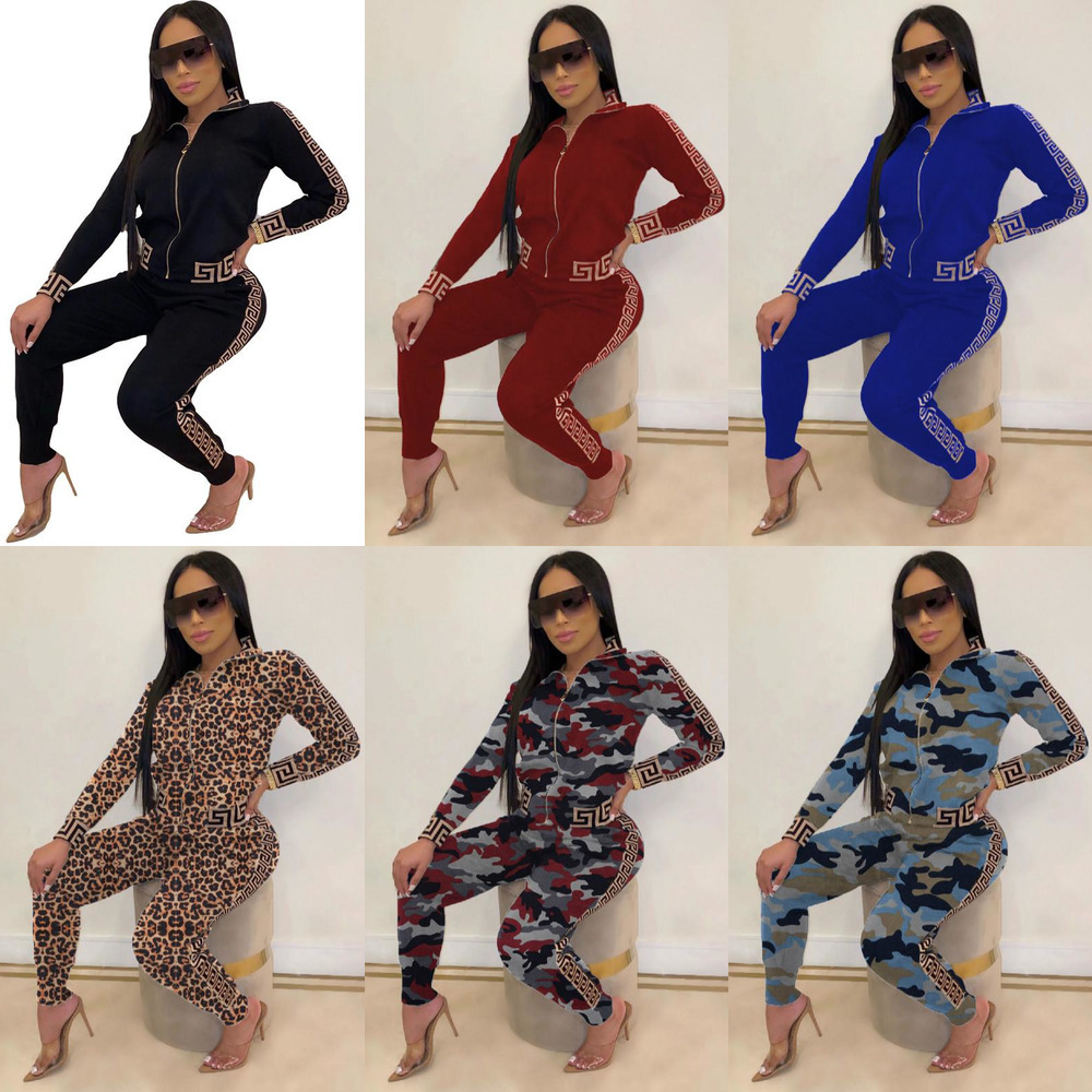 

Women' Tracksuits Fashion Casual Spring Autumn Long Sleeve Printed Stitching Sweatsuit Two Piece -2XL, Blue