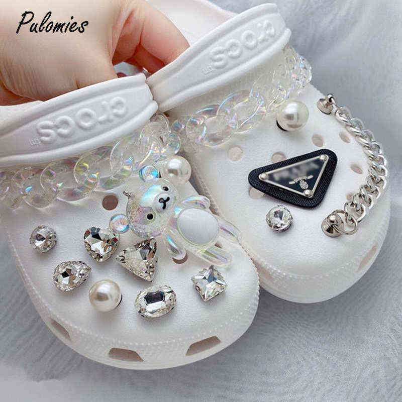 

Shoes accessories Decorations For Buckle Chains Croc 1 set Shoelace DIY PVC Cute Style Rock Slippers's Accessories Rhinestone 1203