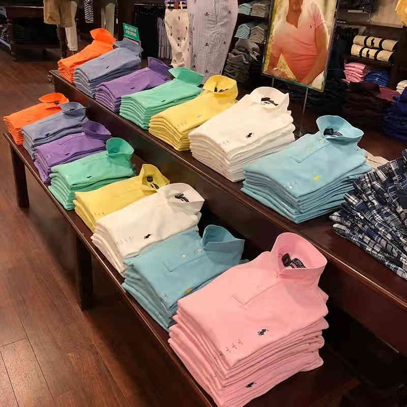 

Rlpolo Shirt Paul Pony Embroidered Cotton Business Top t Summer Lapel Loose Large Short Sleeve T-shirt Men, Wine