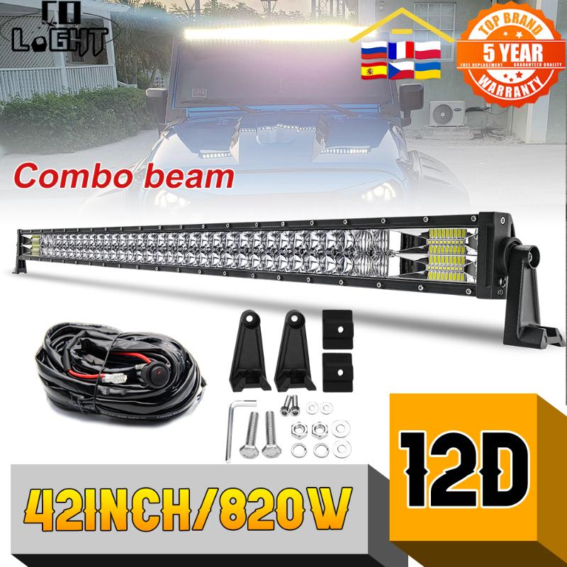 

12D 42inch 820W 12V 24V Offroad Led Bar Spot Flood Combo 2-Rows Work For Car 4WD Truck SUV ATV Lada UAZ Working Light
