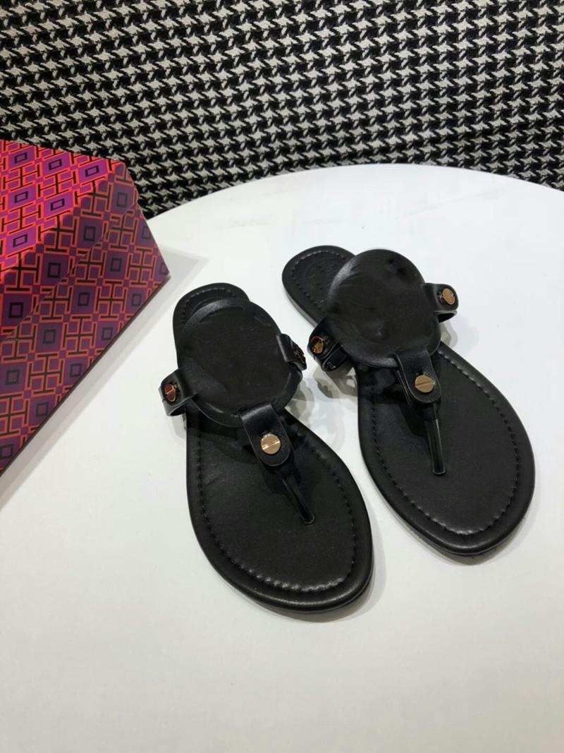 

2021 sandals luxu design burch summer flat shoes slippers round toe ladies Stylus beach tory, Black;red
