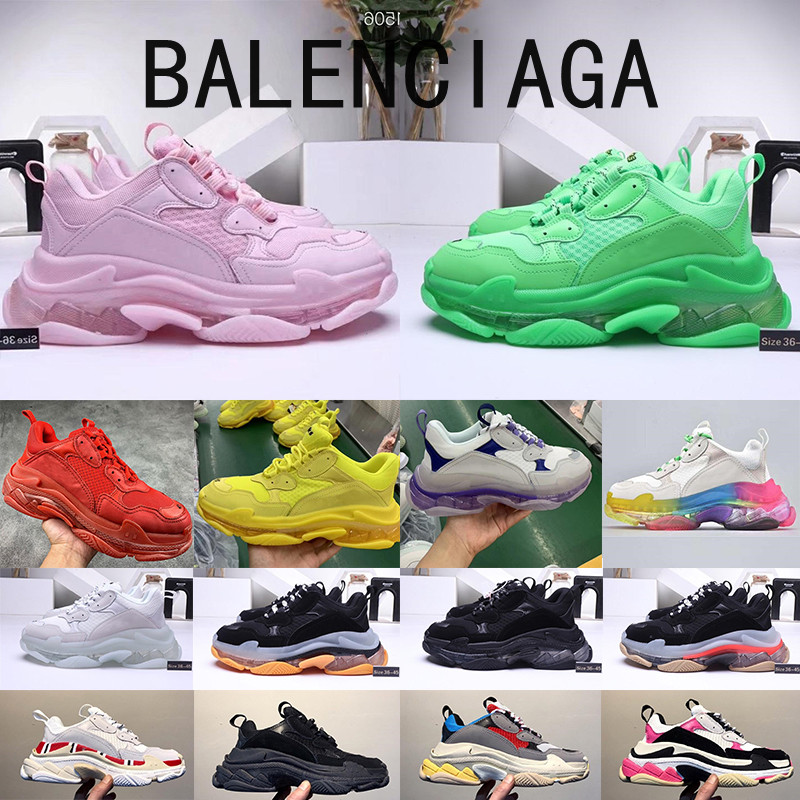 

BALENCIAGA Paris Casual Shoes 17FW Triple S Sneakers Mens Women Designers Sneaker Clear Sole White Red Rainbow Sports Dad Shoe Balencaiga, 17