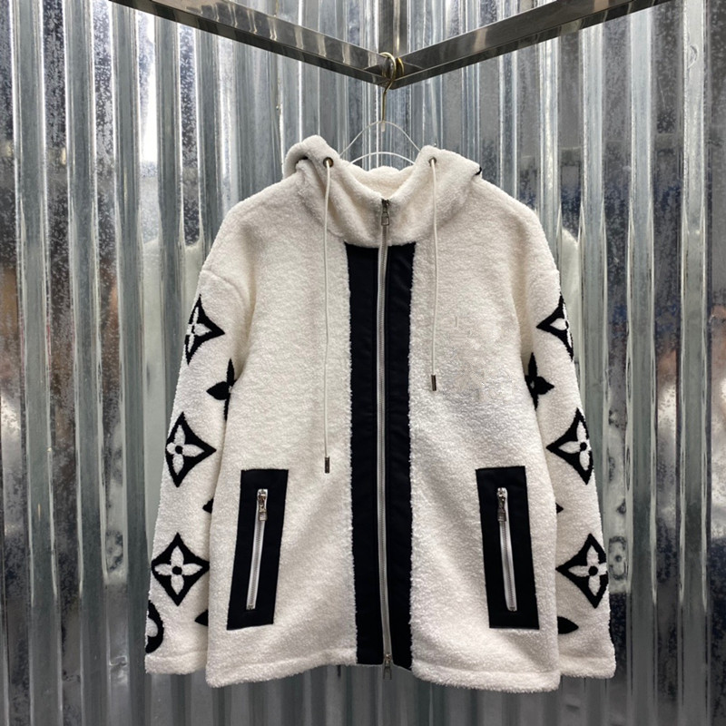 

2021 Men Coats wear designer Lamb wool Warm Cashmere Jacket Striped slim Print Pocket wind casual baseball jacketzipper hoodiejacket, White