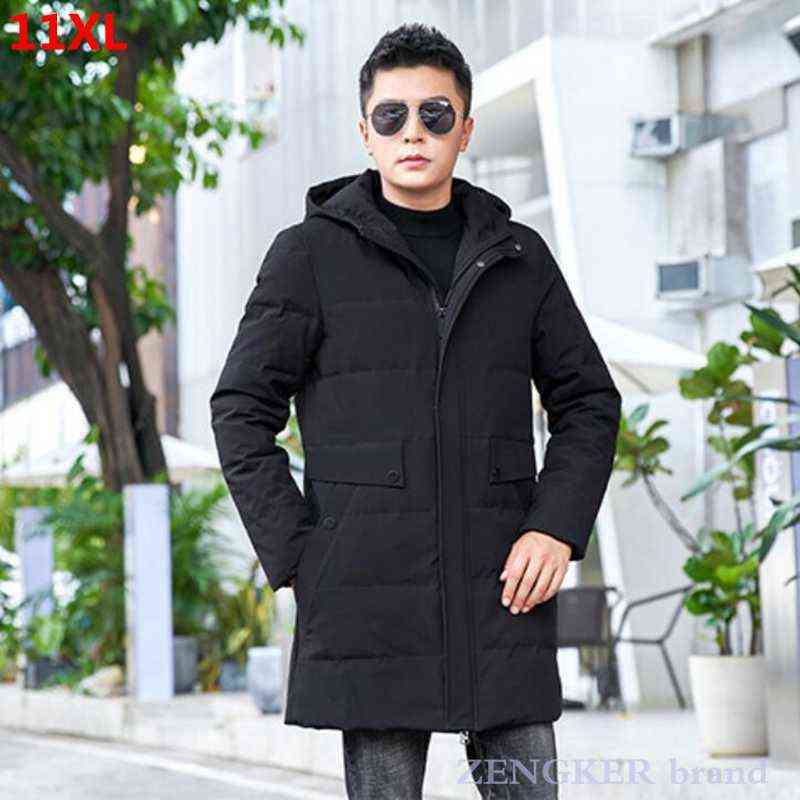 

Plus size down jacket men's 2020 comfortable casual business youth hooded mid-length jacket oversized mens jacket 11XL 12XL 13XL Y1103, Black